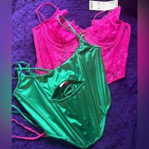 UO out from under pink and green bustier bundle